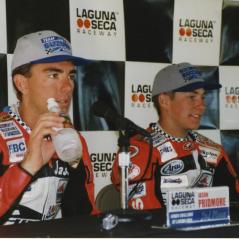 Jason Pridmore and Nicky in an AMA press conference. - Photo: Hayden Family Collection