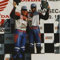 Nicky celebrates on the podium with Hypercycle teammate and mentor Jason Pridmore. - Photo: Hayden Family Collection