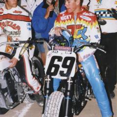 Larry Maiers interviews Nicky before the start of an AMA flat track. - Photo: Hayden Family Collection