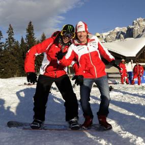 Nicky and Valentino clowning on a Snowboard. - Photo: Courtesy Ducati